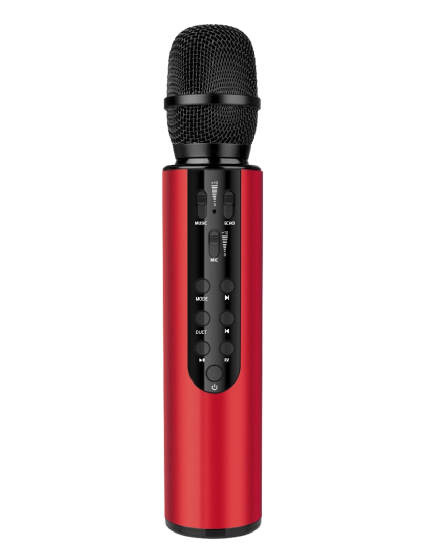 DAM - DAM Microfone de karaokê com alto-falante embutido, Bluetooth 5.0. Bateria de 2000mAh. Tipo condensador. 24x5x5 cm. cor vermelha
