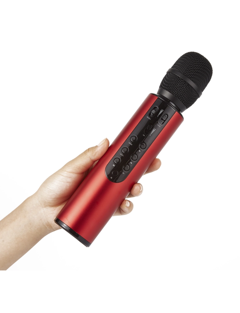 imagem de DAM Microfone de karaokê com alto-falante embutido, Bluetooth 5.0. Bateria de 2000mAh. Tipo condensador. 24x5x5 cm. cor vermelha2