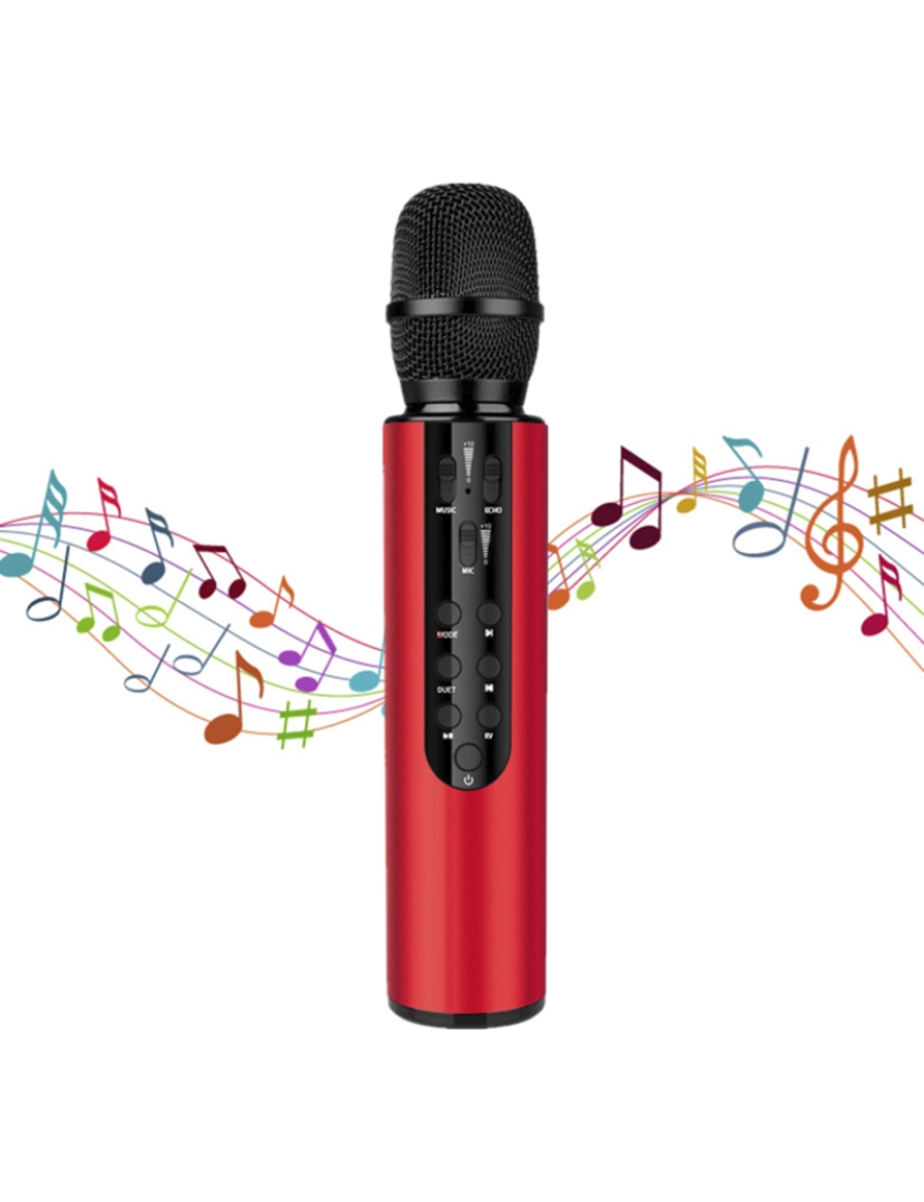 imagem de DAM Microfone de karaokê com alto-falante embutido, Bluetooth 5.0. Bateria de 2000mAh. Tipo condensador. 24x5x5 cm. cor vermelha3