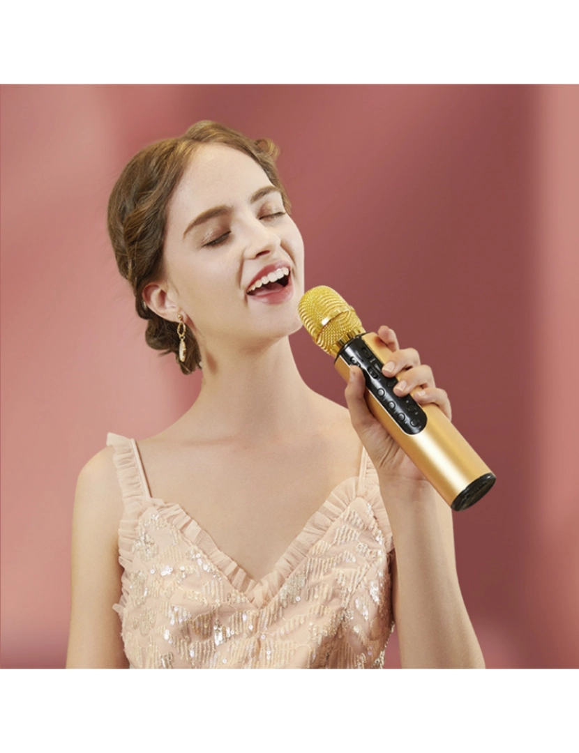 imagem de DAM Microfone de karaokê com alto-falante embutido, Bluetooth 5.0. Bateria de 2000mAh. Tipo condensador. 24x5x5 cm. cor vermelha4