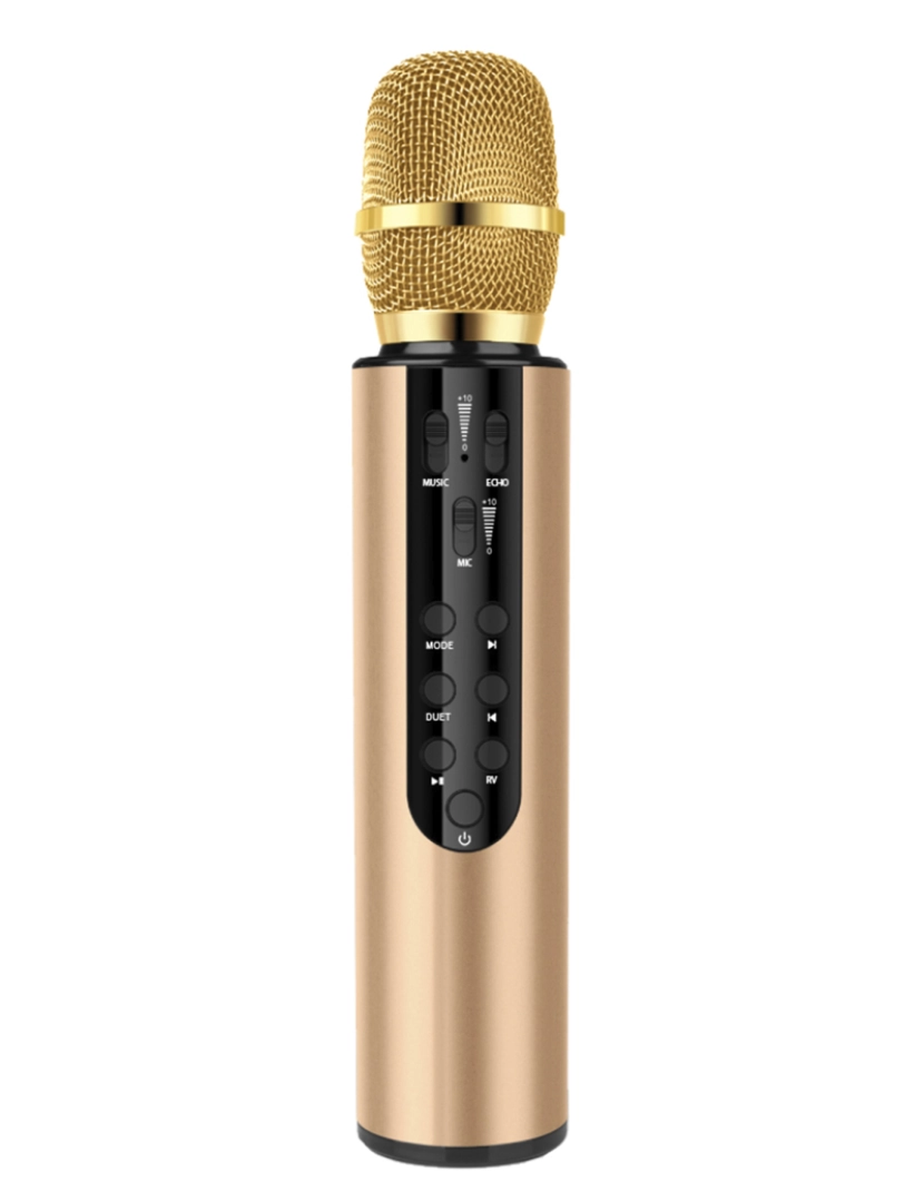 DAM - DAM Microfone de karaokê com alto-falante embutido, Bluetooth 5.0. Bateria de 2000mAh. Tipo condensador. 24x5x5 cm. Cor: Ouro Rosa