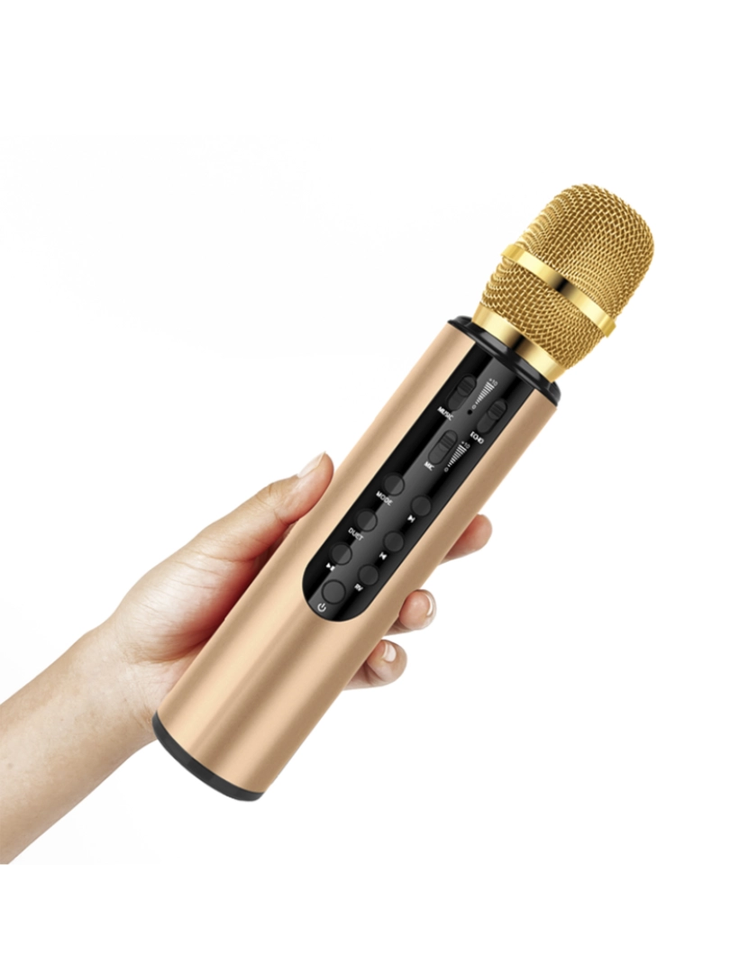 imagem de DAM Microfone de karaokê com alto-falante embutido, Bluetooth 5.0. Bateria de 2000mAh. Tipo condensador. 24x5x5 cm. Cor: Ouro Rosa2