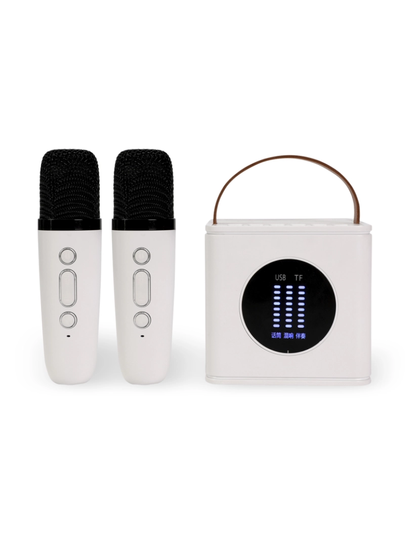 DAM - DAM Kit Karaokê Bluetooth com alto-falante e 2 microfones. 10W, bateria embutida. 10x8,5x9 cm. Cor branca