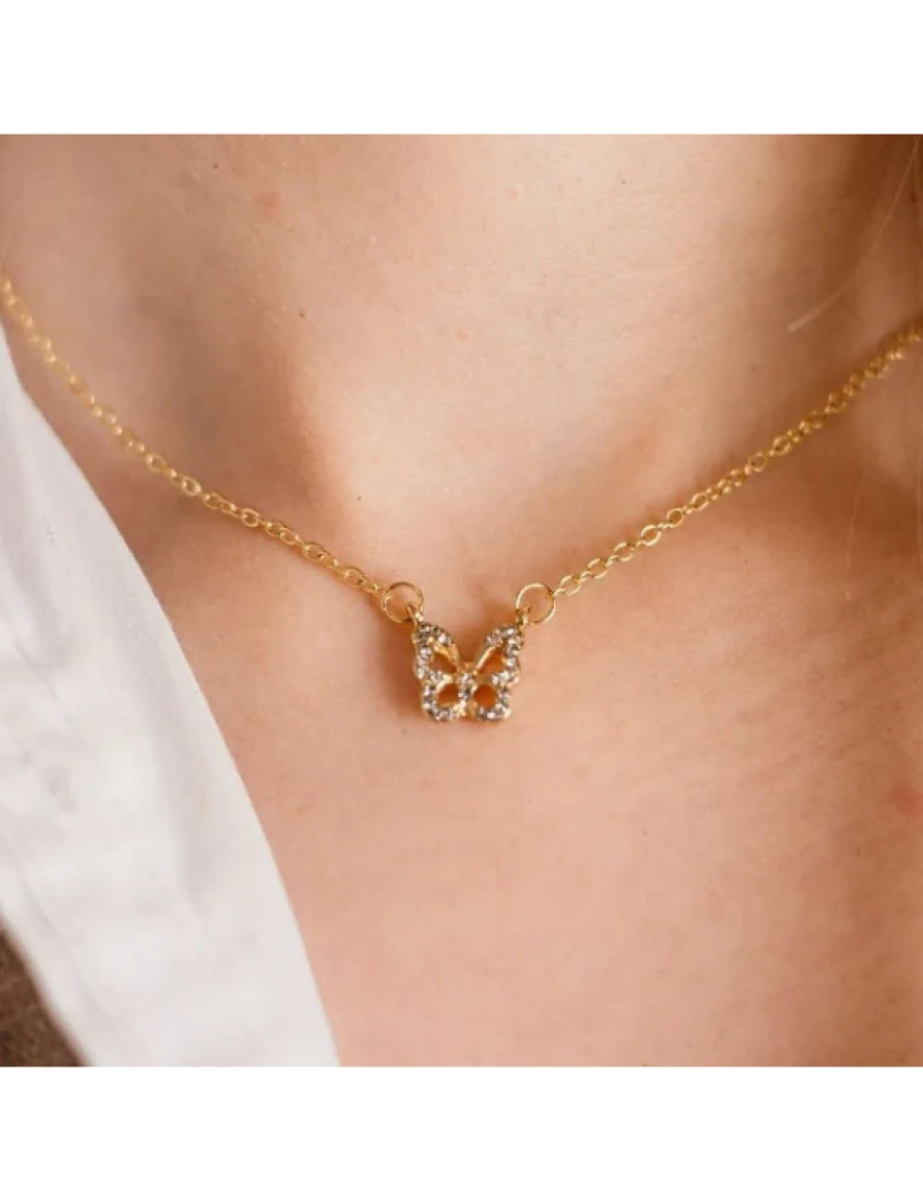 The Colourful Aura - Prata e ouro cintilante zircão borboleta Charme Dainty pingente colar