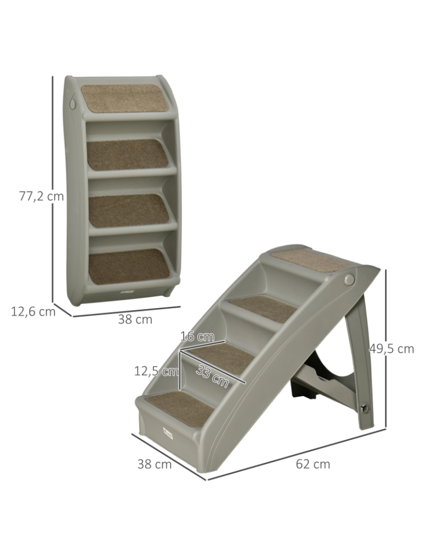 imagem de Escada para Animais de Estimação Dobrável 62x38x49,5cm cor cinzento D06-142GY3