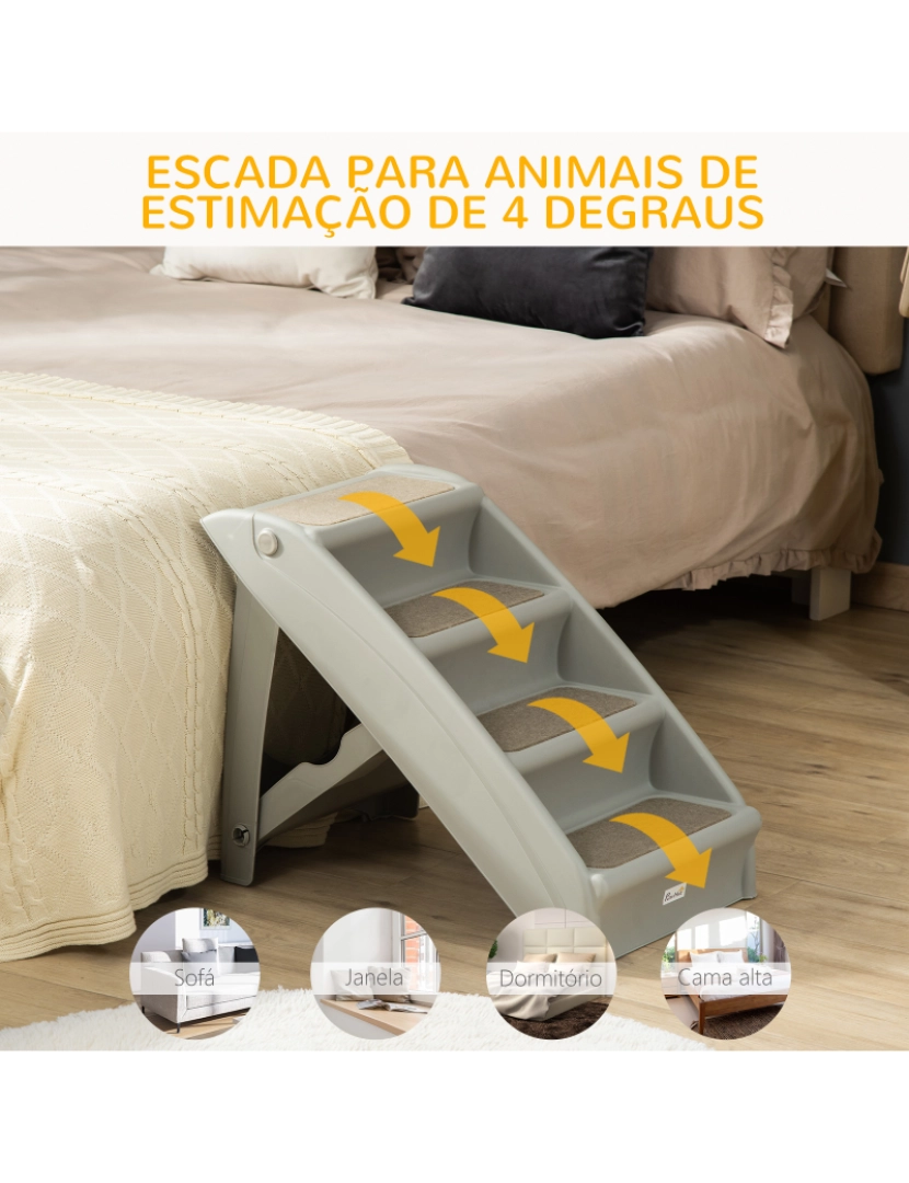 imagem de Escada para Animais de Estimação Dobrável 62x38x49,5cm cor cinzento D06-142GY7