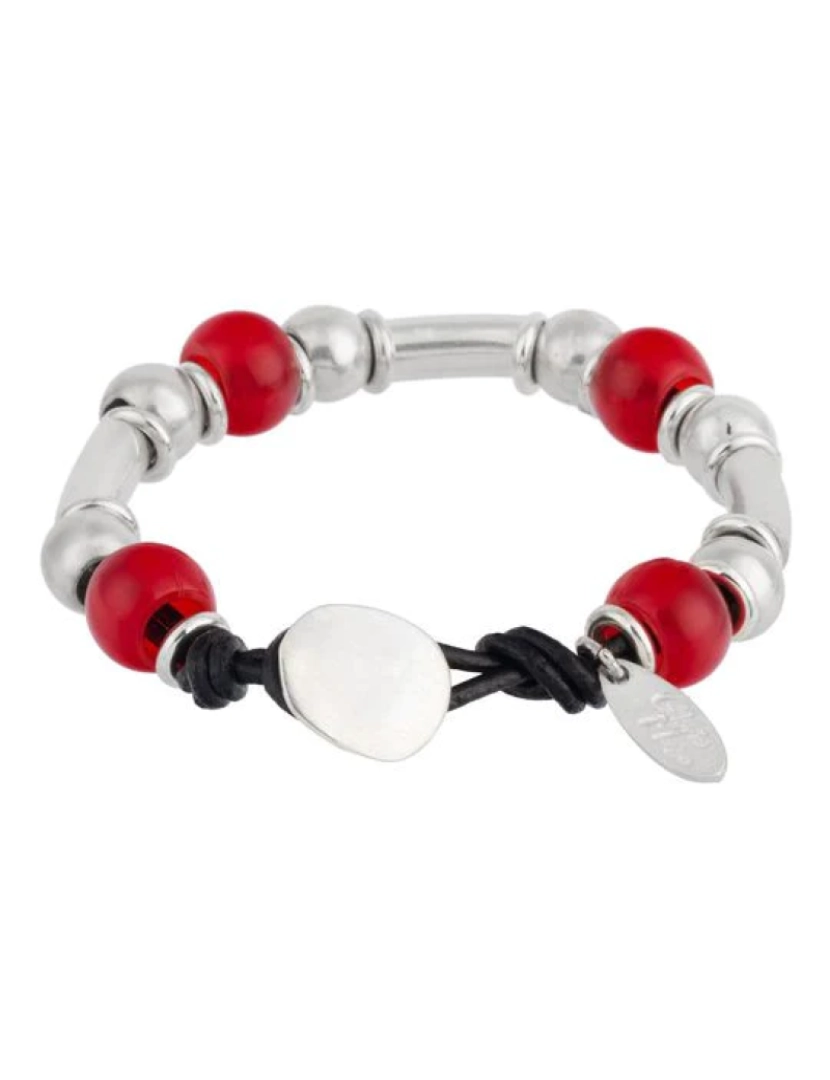 imagem de Pulseira Couro E Prata Liss Multibead Vermelho2