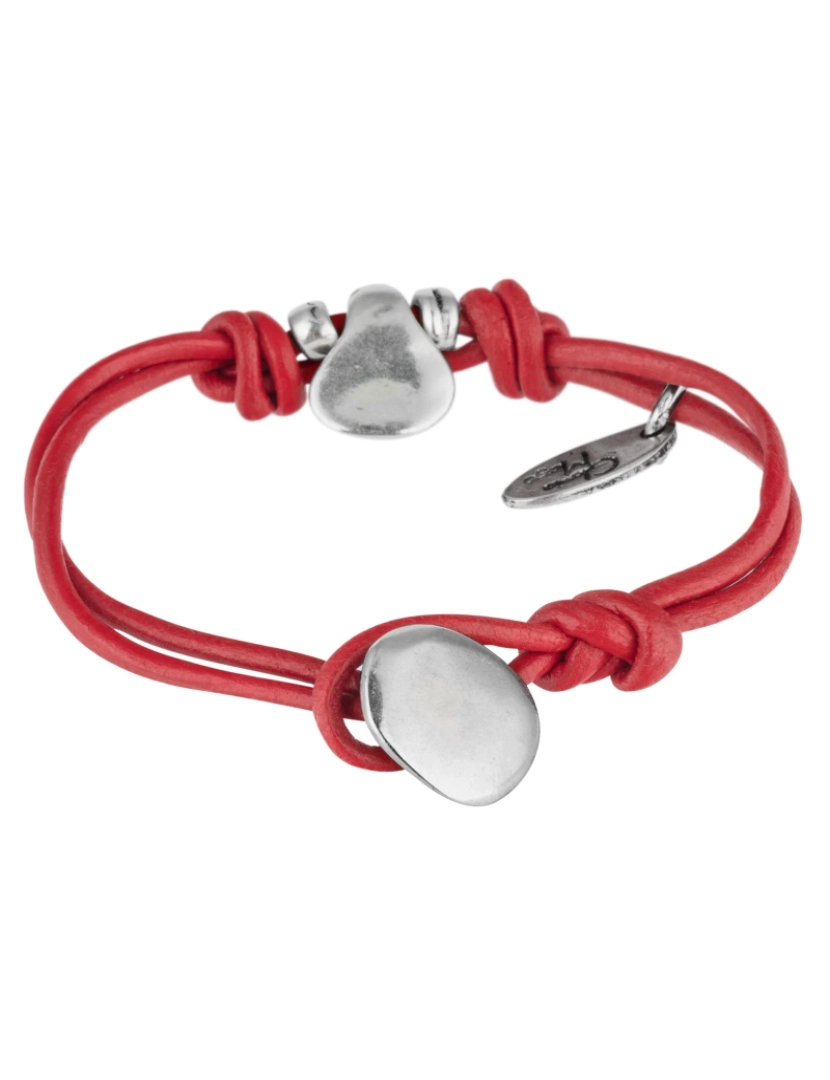 imagem de Pulseira Couro Vermelho Básico Banhado A Prata2