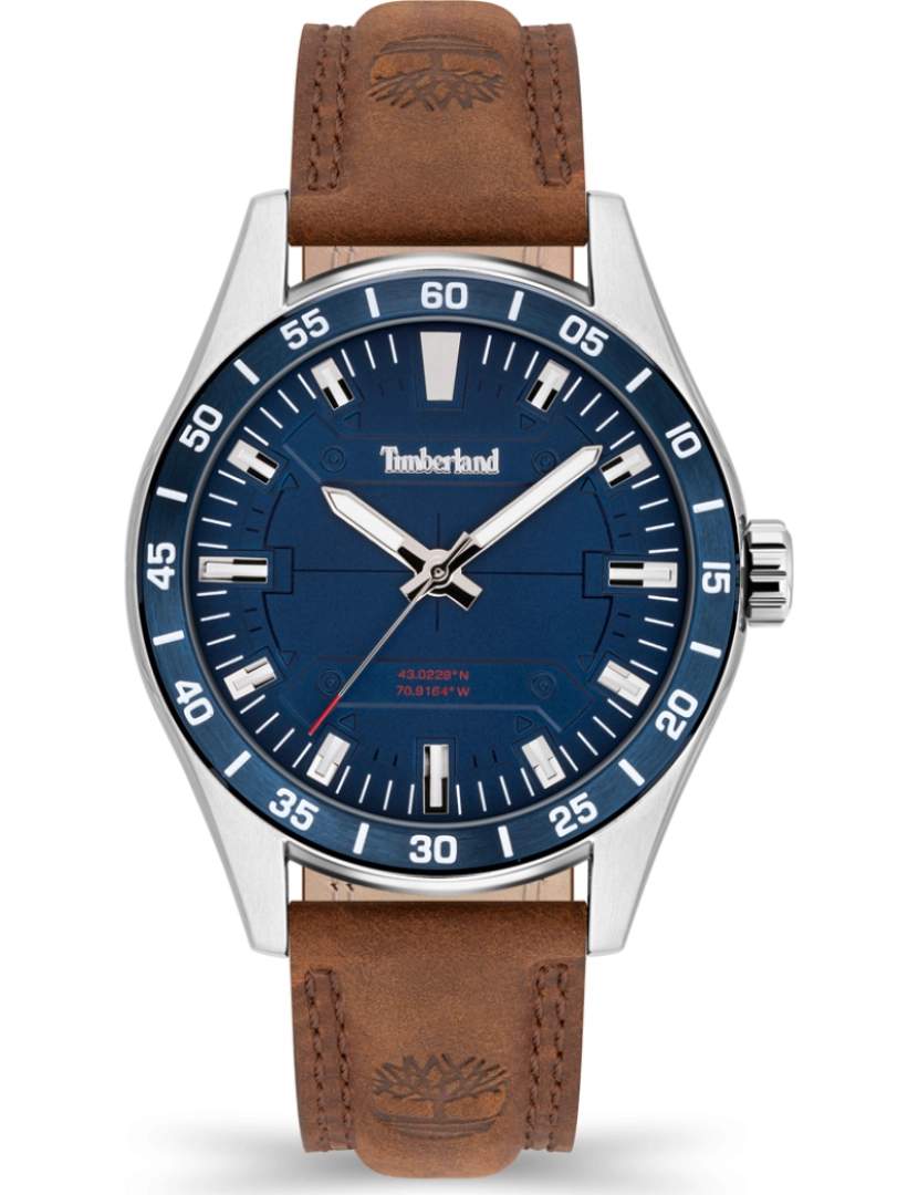 Timberland - Relógio Homem Calverton Mostrador Azul Bracelete  Pele Castanha Escuro