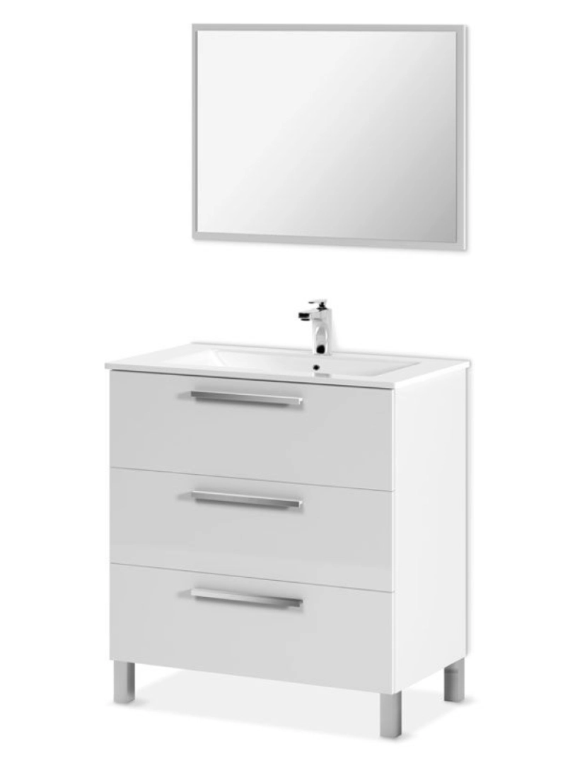 Duehome - Móvel de casa de banho branco Athena 3 gavetas + espelho