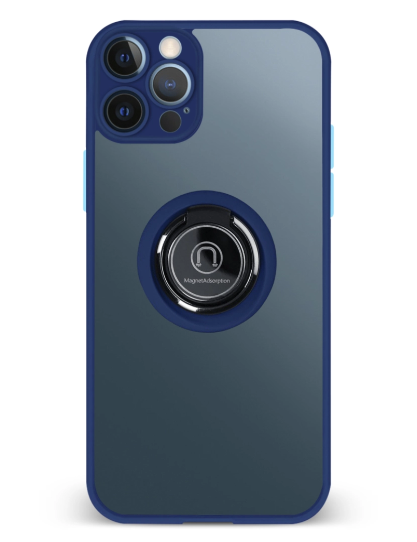 imagem de DAM. Caixa híbrida Clampstand com proteção de câmera para 12 Pro. Anel de fixação dobrável + modo de suporte. 7,43x1,27x14,95 cm. Cor: Azul Escuro1