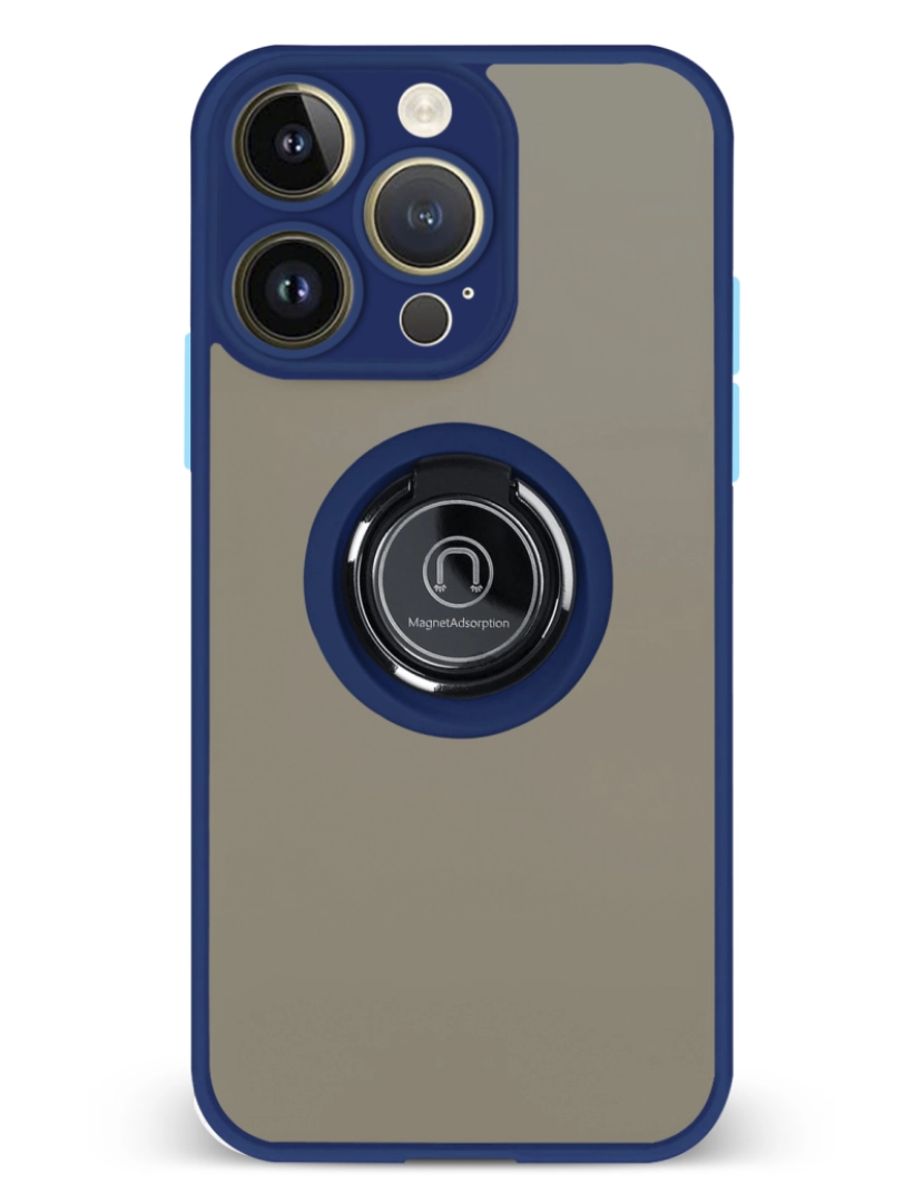 imagem de DAM. Caixa híbrida Clampstand com proteção de câmera para 14 Pro. Anel de fixação dobrável + modo de suporte. 7,43x1,31x15,06 cm. Cor: Azul Escuro1
