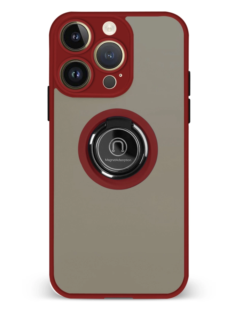 imagem de DAM. Caixa híbrida Clampstand com proteção de câmera para 14 Pro. Anel de fixação dobrável + modo de suporte. 7,43x1,31x15,06 cm. Cor granada1