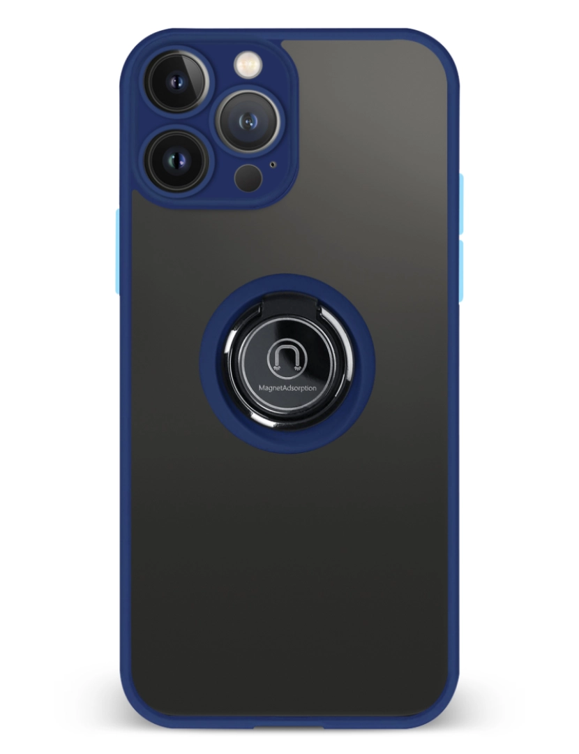 imagem de DAM. Estojo de suporte híbrido com proteção de câmera para 14 Pro Max. Anel de fixação dobrável + modo de suporte. 8,04x1,31x16,35 cm. Cor: Azul Escuro1