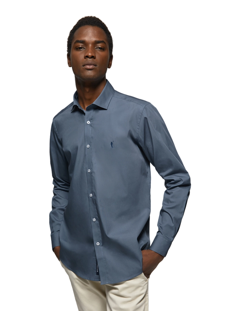 Polo Club - Camisa Manga Comprida Homem Rigby Go Slim Poplin Azul Denim