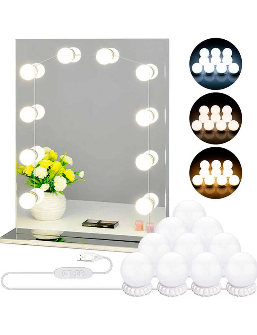 imagem de Penteadeira com espelho de maquiagem com luzes LED 3 tons claros1
