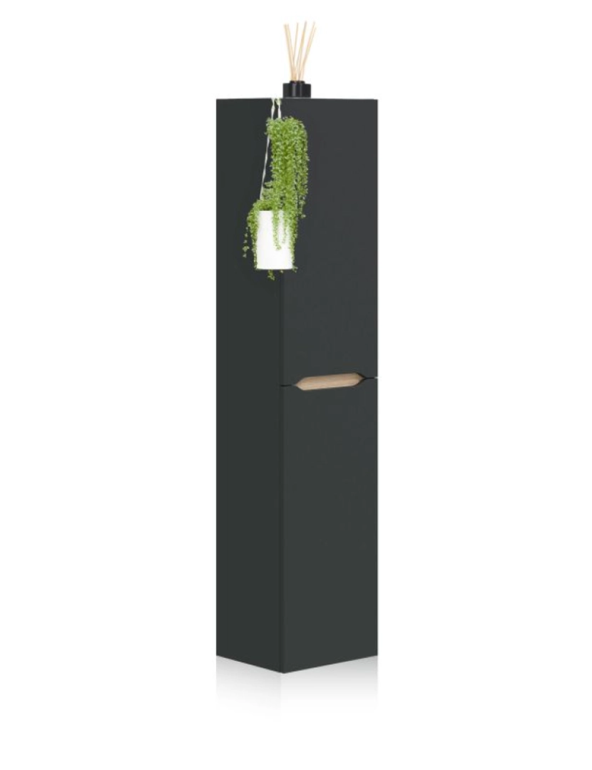 Duehome - Coluna de casa de banho suspensa Opera Antracita - Roble 31 x 135 x 26 cm