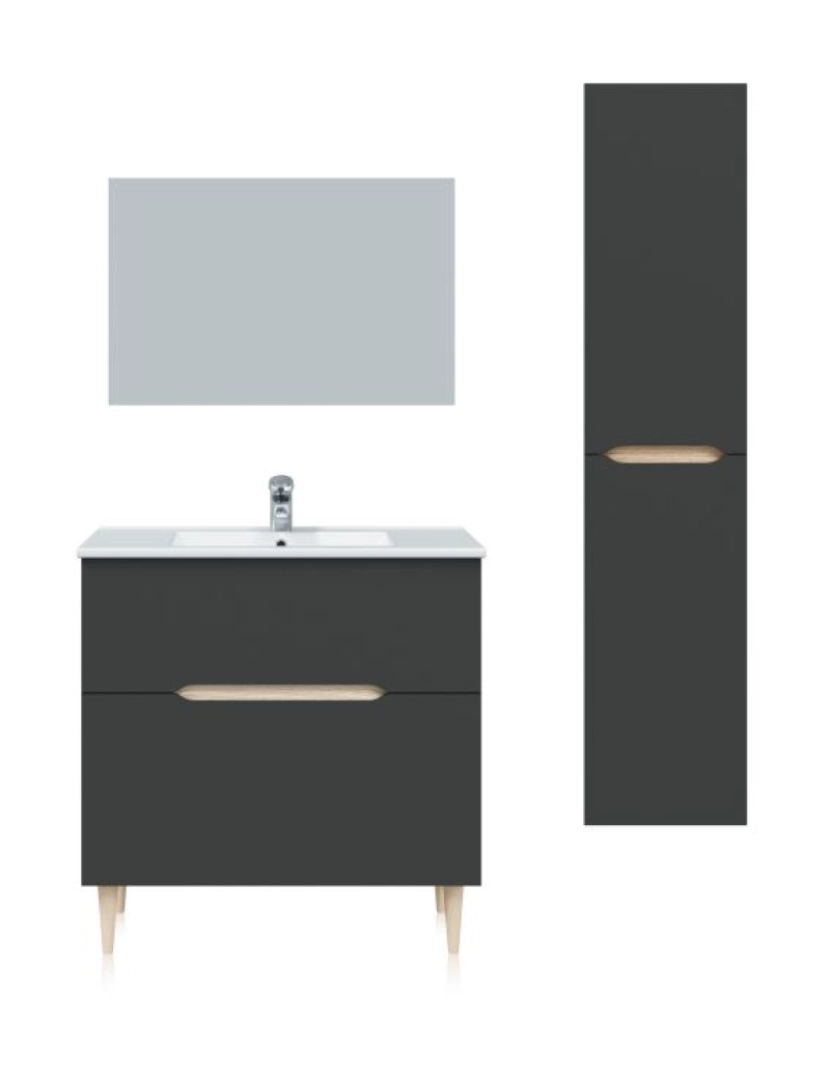 imagem de Pack de baño Opera 80 + Columna de baño Antracita - Roble 45 (mueble de baño) / 1,8 (espejo) / 46 (lavabo cerámico) / 31 (columna de baño) x 80(mueble5