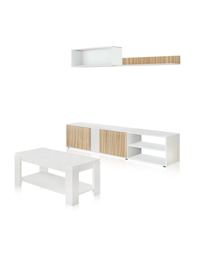 imagem de Pack sala de estar com mesa de centro Alix Plus Blanco Artik (Blanco Mate) - Natur 180 (mueble tv) / 80 (módulo superior) / 100 (estante de colgar)5