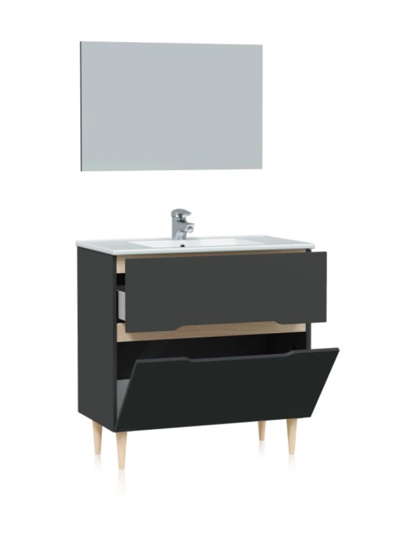 imagem de Pack baño Opera 80 Antracita - Roble 80 (mueble baño) / 77 (espejo) / 81,5 (lavabo cerámico) x 80(mueblebaño)/50(espejo)/18(lavabocerámico) x 45(mueb2