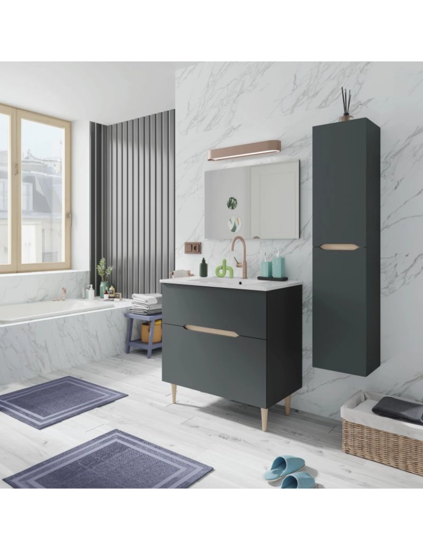 imagem de Pack baño Opera 80 Antracita - Roble 80 (mueble baño) / 77 (espejo) / 81,5 (lavabo cerámico) x 80(mueblebaño)/50(espejo)/18(lavabocerámico) x 45(mueb3