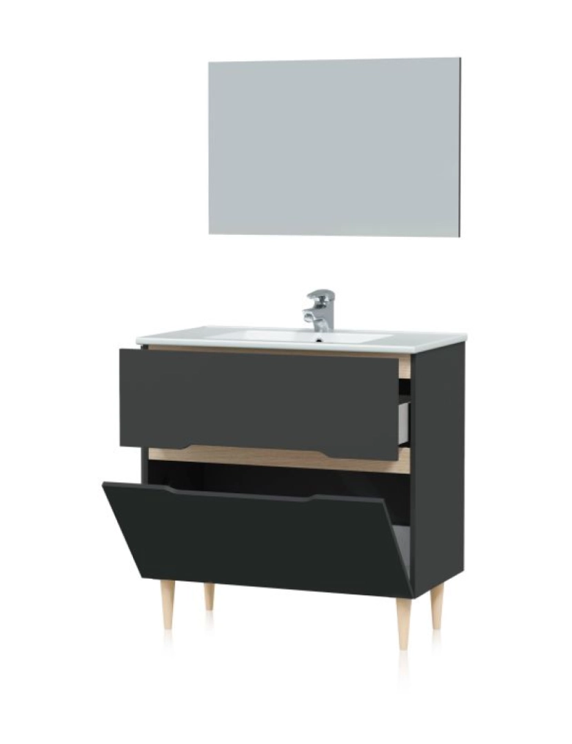 imagem de Pack baño Opera 80 Antracita - Roble 80 (mueble baño) / 77 (espejo) / 81,5 (lavabo cerámico) x 80(mueblebaño)/50(espejo)/18(lavabocerámico) x 45(mueb5