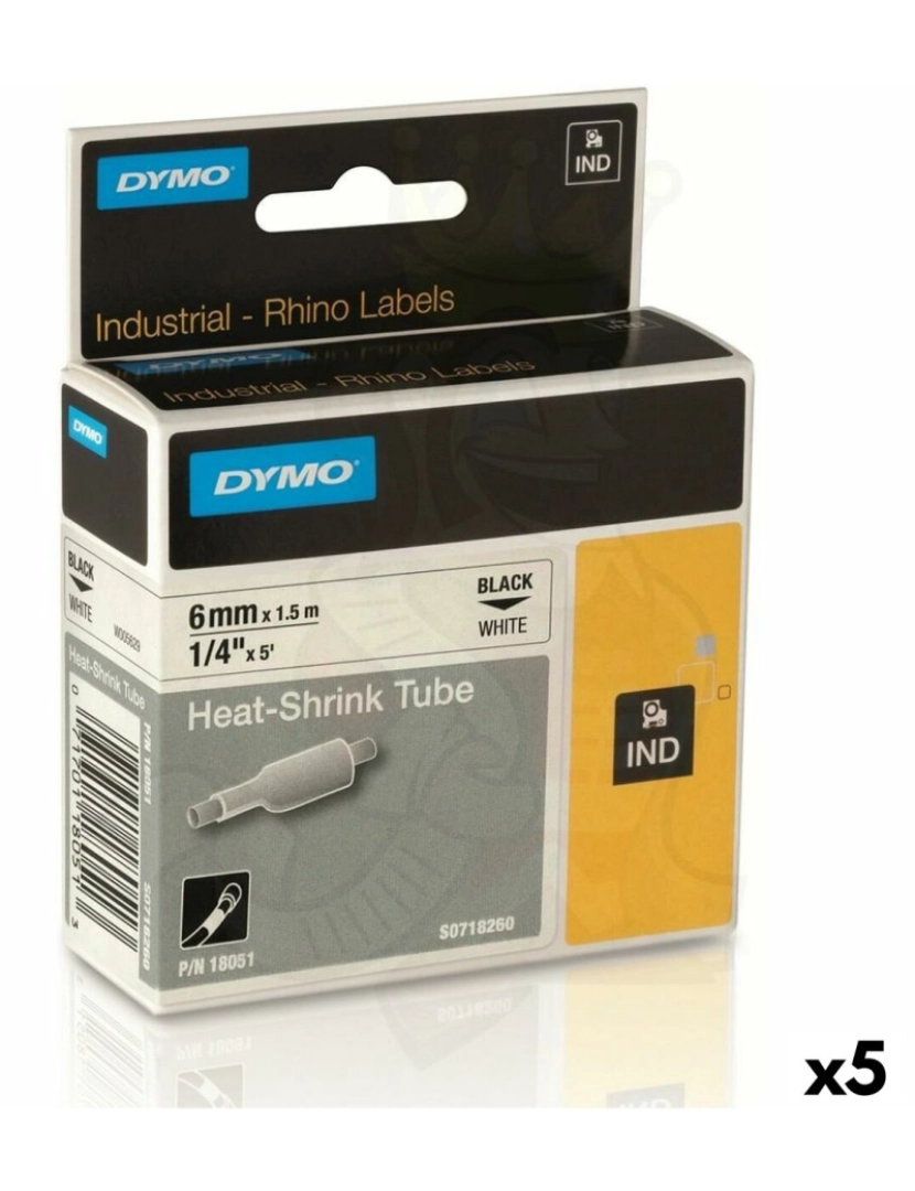 Dymo - Kit de Manga Termoretrátil Rhino Dymo ID1-6 6 x 1,5 mm Preto Branco (5 Unidades)