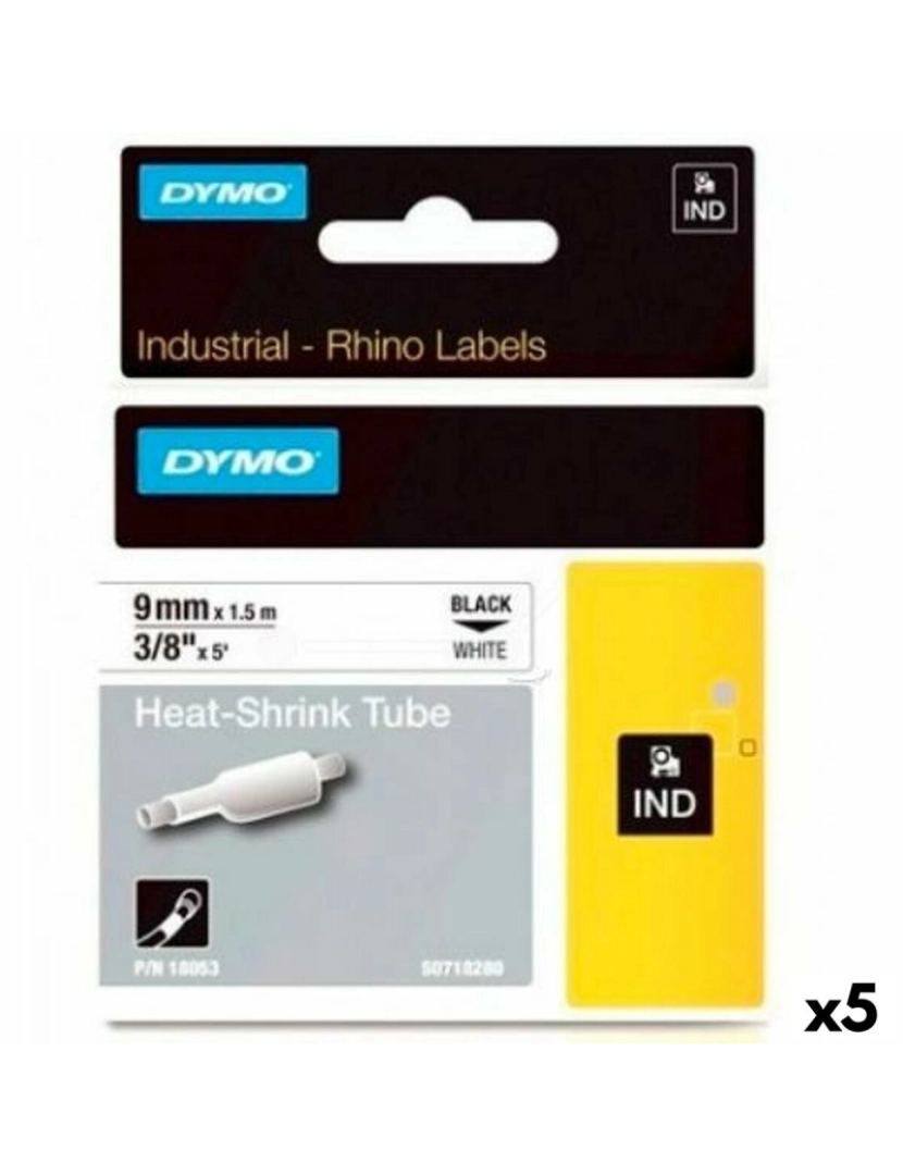 Dymo - Cinta laminada para máquinas rotuladoras Dymo Rhino ID1-9 1,5 m 9 mm (5 Unidades)