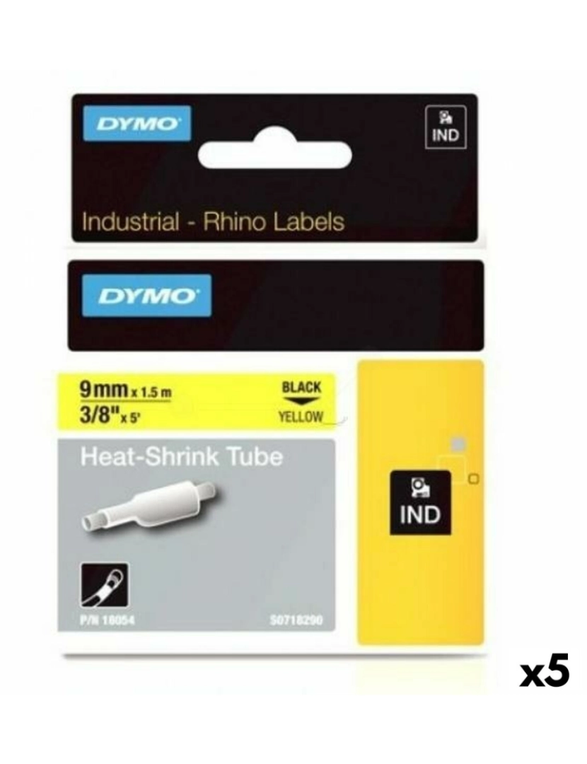 Dymo - Kit de Manga Termoretrátil Rhino Dymo ID1-9 9 x 1,5 mm Preto Amarelo (5 Unidades)