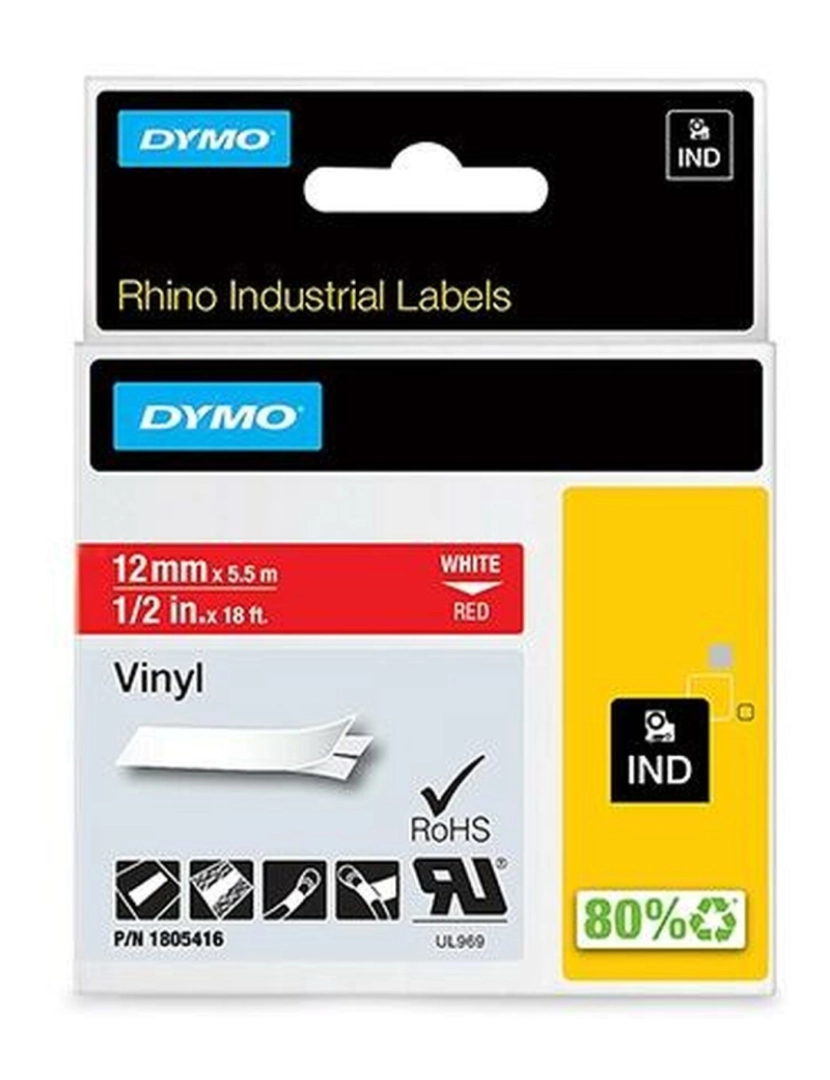 imagem de Cinta laminada para máquinas rotuladoras Rhino Dymo ID1-12 12 x 5,5 mm Vermelho Branco Etiqueta Autoadesivas (5 Unidades)2