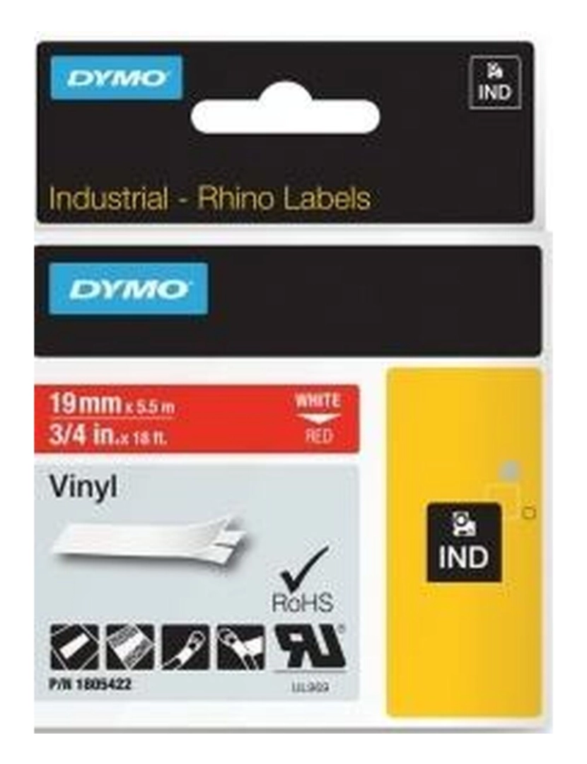 imagem de Cinta laminada para máquinas rotuladoras Rhino Dymo ID1-19 19 x 5,5 mm Vermelho Branco Etiqueta Autoadesivas (5 Unidades)2