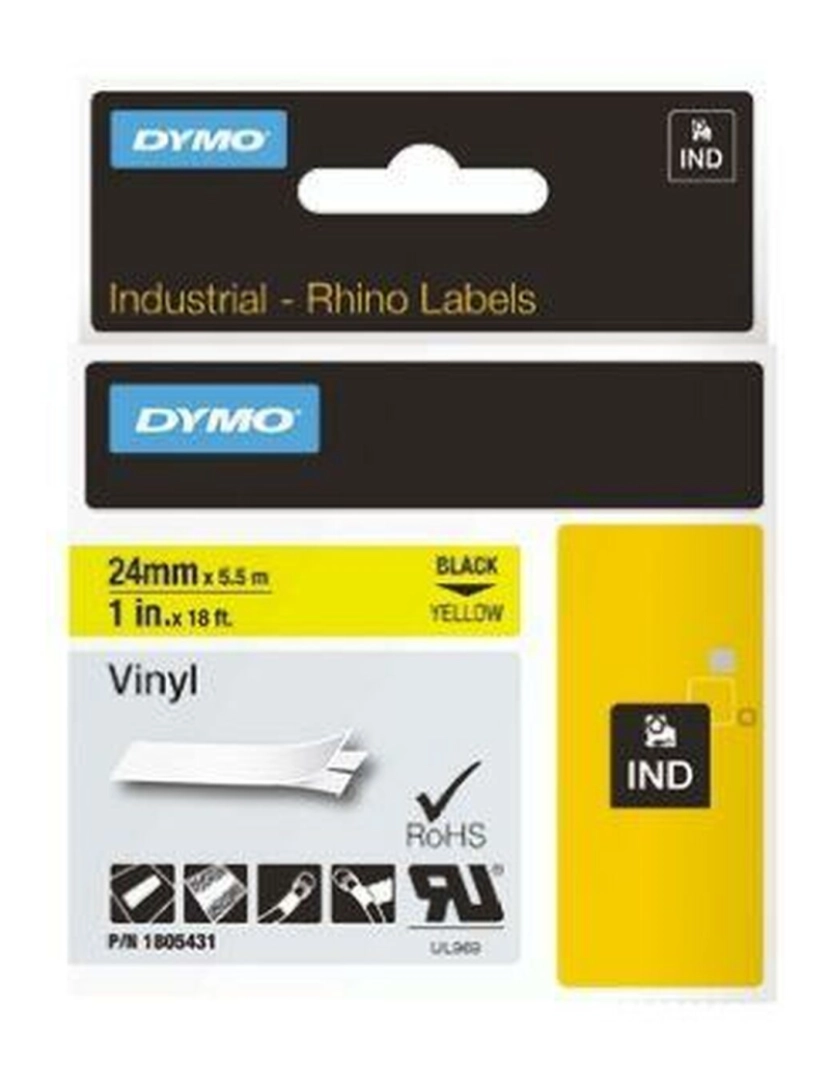 imagem de Cinta laminada para máquinas rotuladoras Rhino Dymo ID1-24 24 x 5,5 mm Preto Amarelo Etiqueta Autoadesivas (5 Unidades)2