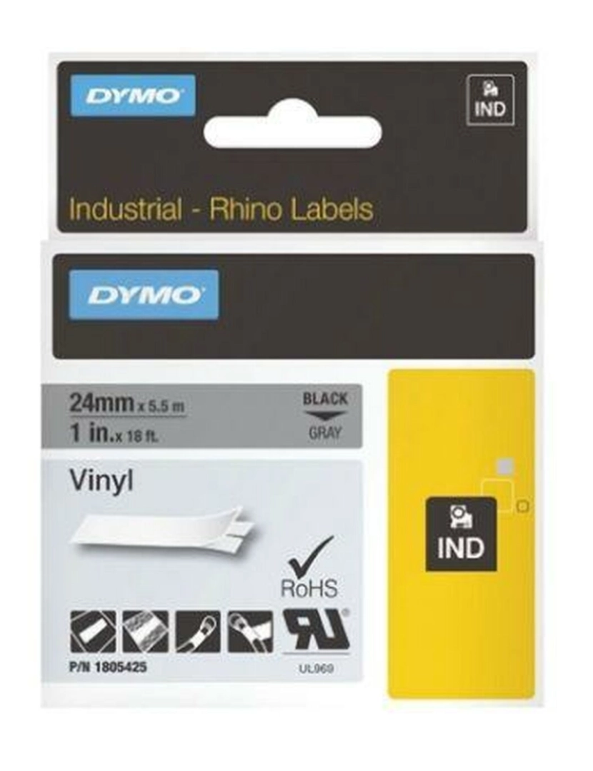 imagem de Cinta laminada para máquinas rotuladoras Rhino Dymo ID1-12 12 x 5,5 mm Preto Branco Etiqueta Autoadesivas (5 Unidades)2