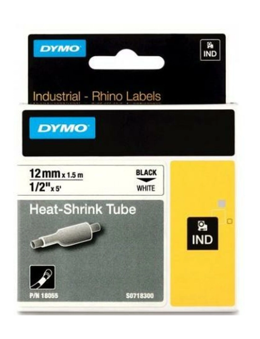 imagem de Kit de Manga Termoretrátil Rhino Dymo ID1-12 12 x 1,5 mm Preto Branco (5 Unidades)2