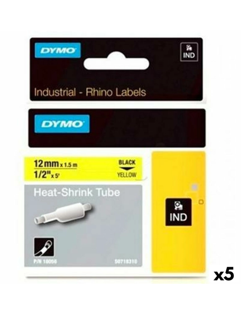 imagem de Kit de Manga Termoretrátil Rhino Dymo ID1-12 Amarelo Preto 12 x 1,5 mm (5 Unidades)1