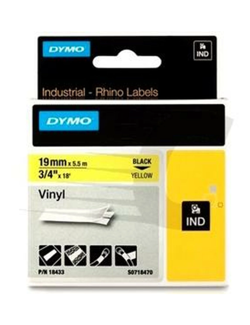 imagem de Cinta laminada para máquinas rotuladoras Rhino Dymo ID1-19 19 x 3,5 mm Preto Amarelo Autoadesivas (5 Unidades)2