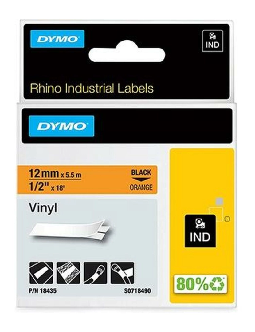 imagem de Cinta laminada para máquinas rotuladoras Rhino Dymo ID1-12 12 x 5,5 mm Preto Laranja Etiqueta Autoadesivas (5 Unidades)2