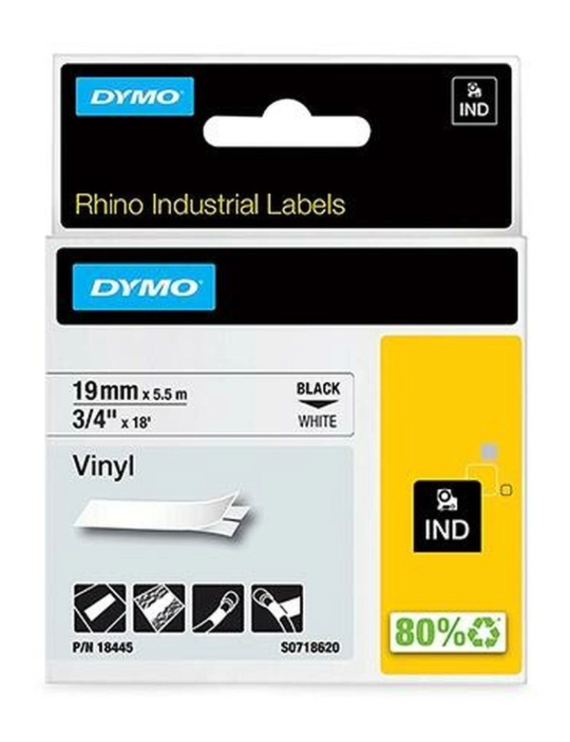 imagem de Cinta laminada para máquinas rotuladoras Rhino Dymo ID1-19 19 x 5,5 mm Preto Branco Etiqueta Autoadesivas (5 Unidades)2