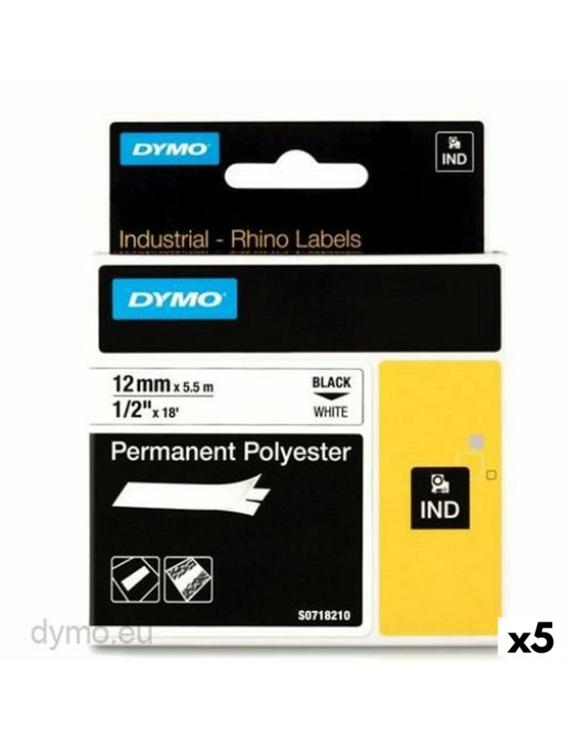 Dymo - Cinta laminada para máquinas rotuladoras Rhino Dymo ID1-12 12 x 5,5 mm Preto Branco Autoadesivas (5 Unidades)