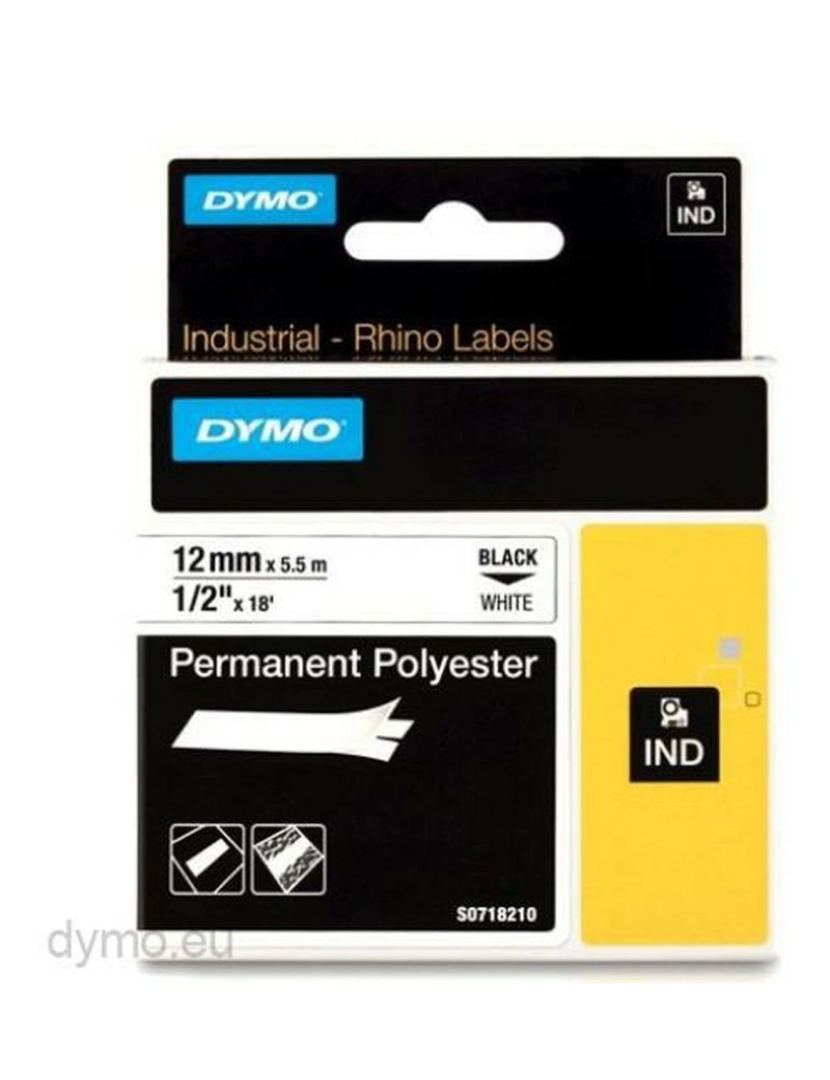 imagem de Cinta laminada para máquinas rotuladoras Rhino Dymo ID1-12 12 x 5,5 mm Preto Branco Autoadesivas (5 Unidades)2