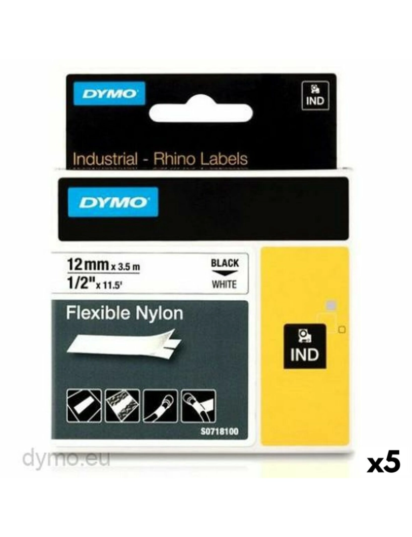 Dymo - Cinta laminada para máquinas rotuladoras Rhino Dymo ID1-12 12 x 3,5 mm Preto Branco Autoadesivas (5 Unidades)