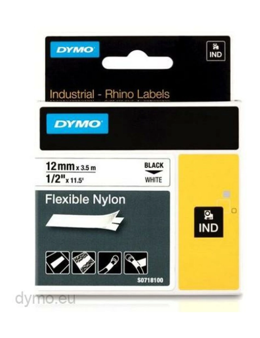 imagem de Cinta laminada para máquinas rotuladoras Rhino Dymo ID1-12 12 x 3,5 mm Preto Branco Autoadesivas (5 Unidades)2