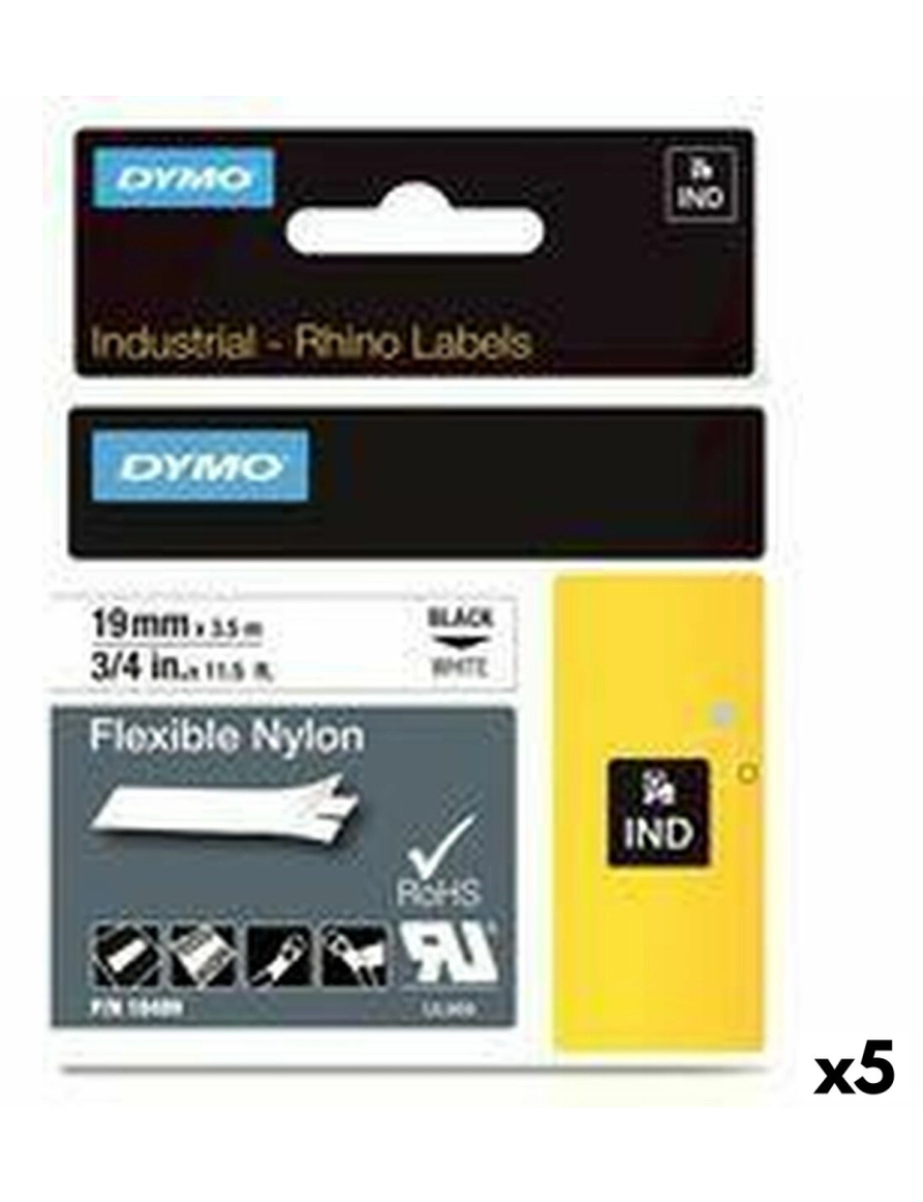 Dymo - Cinta laminada para máquinas rotuladoras Rhino Dymo ID1-19 19 x 3,5 mm Preto Branco Autoadesivas (5 Unidades)