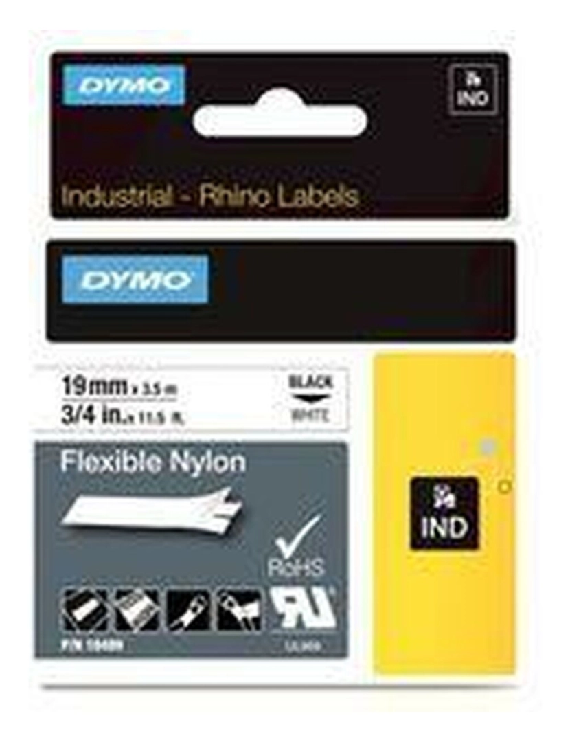 imagem de Cinta laminada para máquinas rotuladoras Rhino Dymo ID1-19 19 x 3,5 mm Preto Branco Autoadesivas (5 Unidades)2