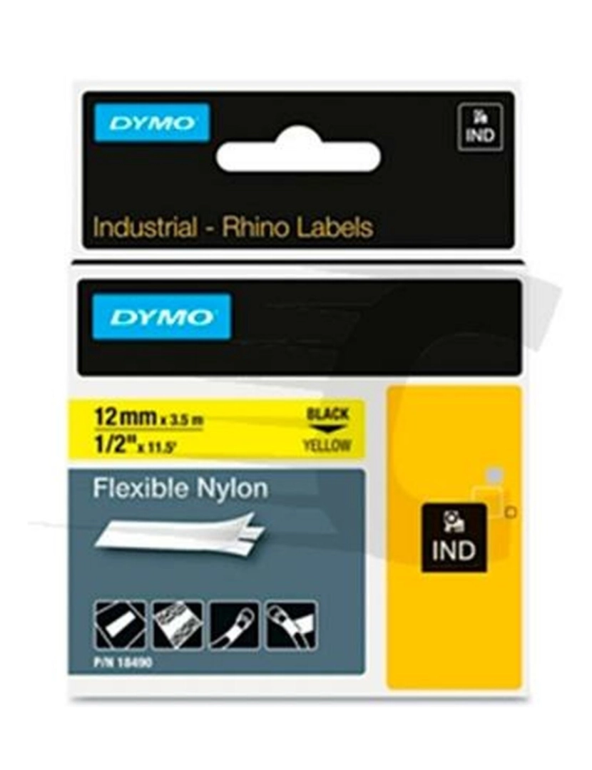 imagem de Cinta laminada para máquinas rotuladoras Rhino Dymo ID1-12 Amarelo Preto 12 x 3,5 mm Autoadesivas (5 Unidades)2