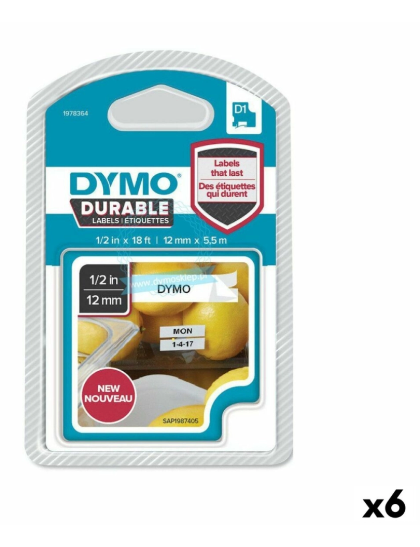 Dymo - Fita de transferência térmica Dymo 12 x 5,5 mm Preto Branco (6 Unidades)