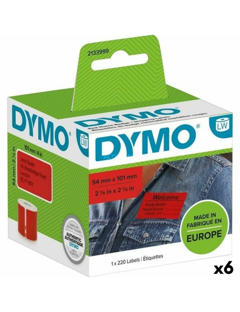 Dymo - Rolo de Etiquetas Dymo Label Writer 54 x 7 mm Vermelho 220 Peças (6 Unidades)