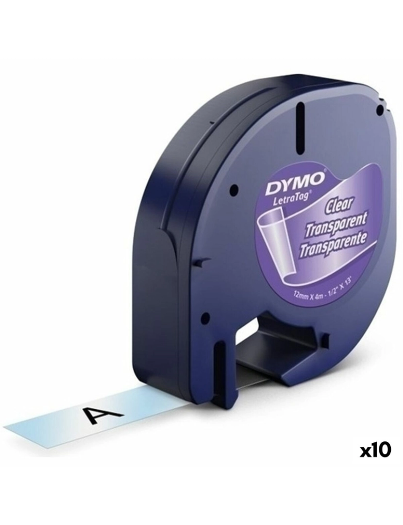 Dymo - Cinta laminada para máquinas rotuladoras Dymo 12267 12 mm x 4 m Transparente Plástico Preto (10 Unidades)