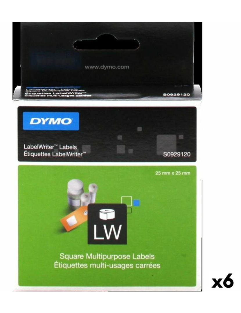 Dymo - Carreto de fita Dymo LabelWriter 25 x 25 mm Branco Etiquetas (6 Unidades)