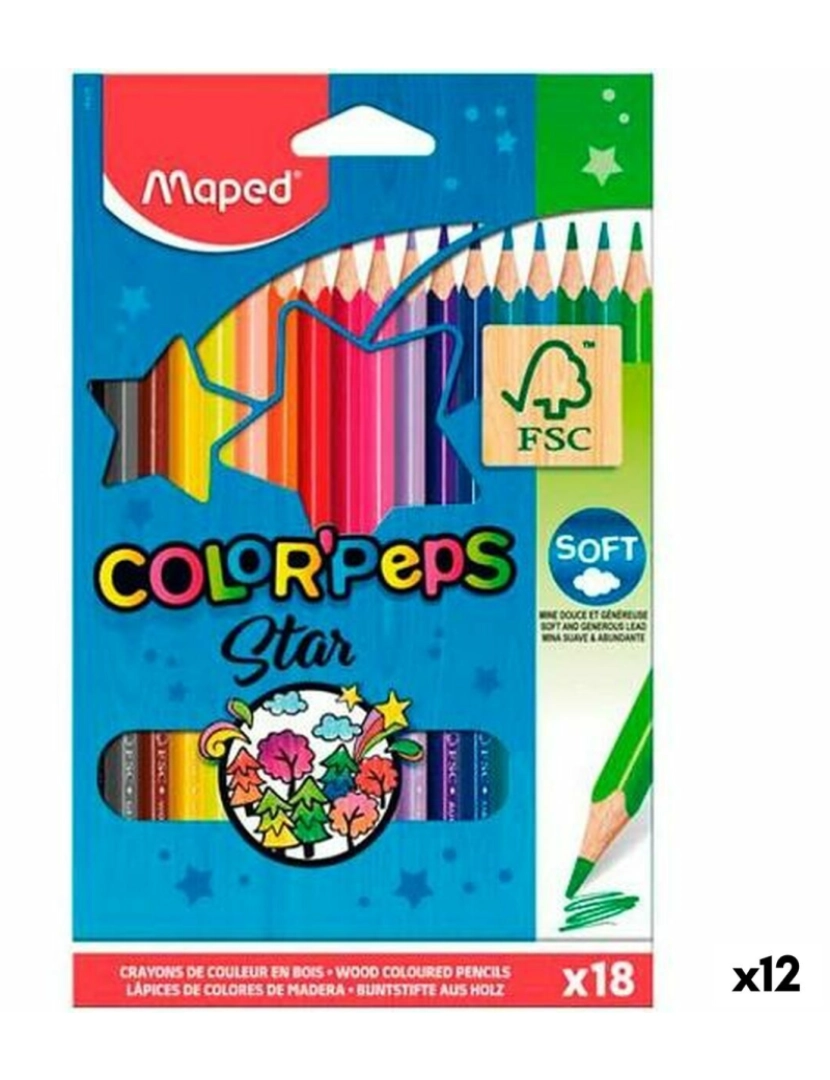 Maped - Lápis de cores Maped Color' Peps Star Multicolor 18 Peças (12 Unidades)
